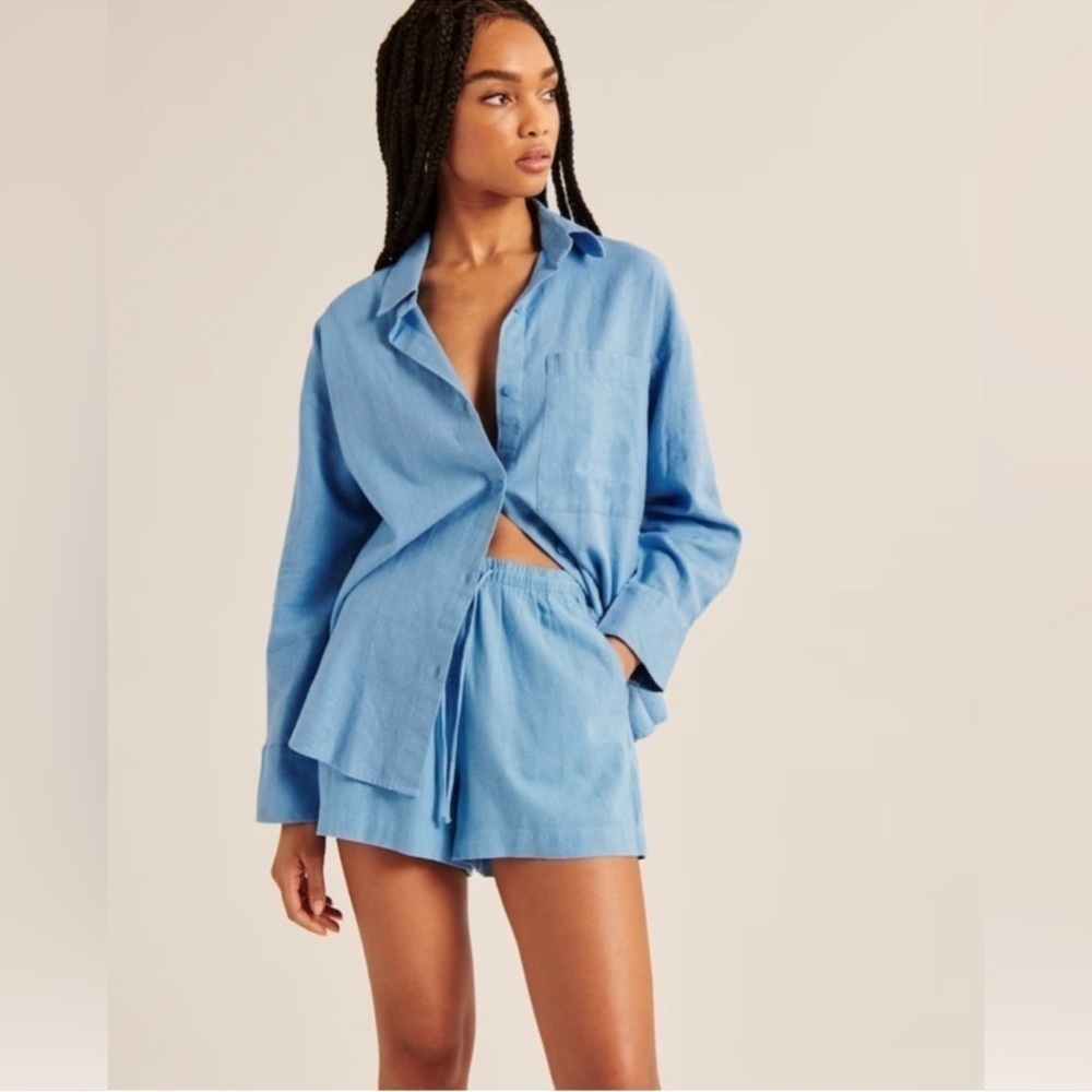 Blue Women's Sleep Shirt and Shorts Set - Relaxed Pajama Top & Shorts